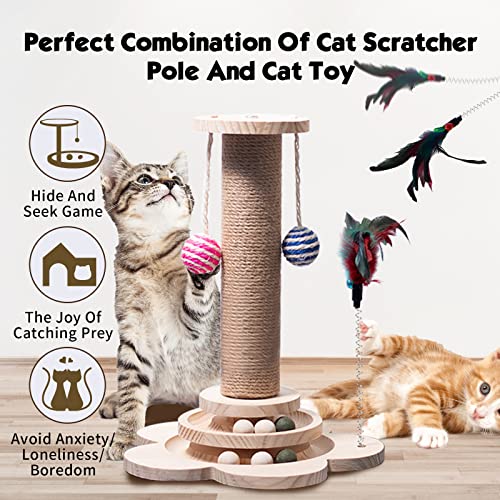 Cat Toy 11.5X18 Inch Multiple Stage Interactive Cat Toy 2 Tier Cat Ball Track With Feather, Natural Sisal And Wood Durable Sisal Cat Scratching Toy Diy Fun Toy For Kitten Mental Physical Exercise #TOP1