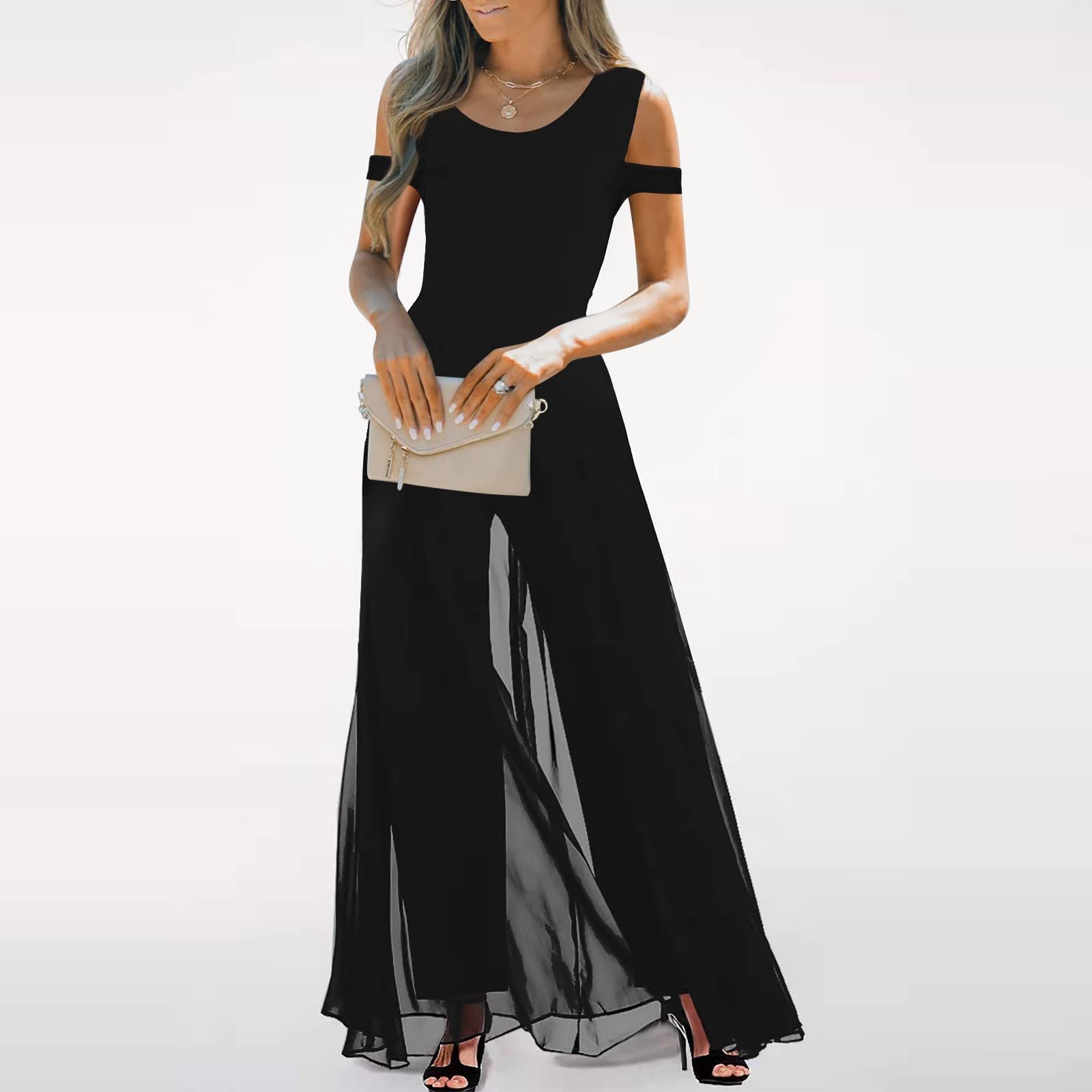shownicer Combinaison Femme Chic Dentelle Manches 3/4 Combinal Taille Haute Combishorts Plaine éLéGant Combi Pantalon Casual Jumpsuit Salopette