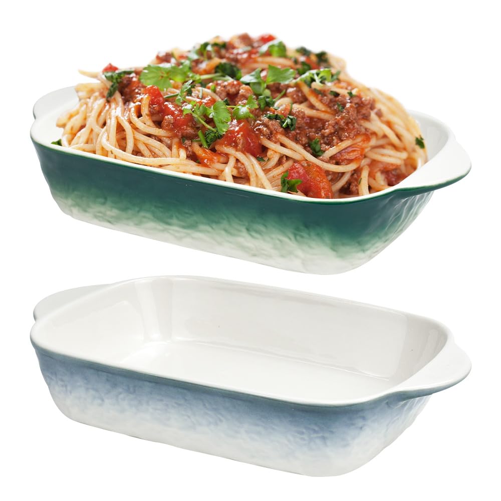 NAROSEBE 2PCS Lasagna Dish Rectangular Ceramic Oven Tray with Handle Small Ceramic Colour Plate for Lasagna Rectangular Oven Dish for Cooking and Baking 23 x 14 x 4.5 cm
