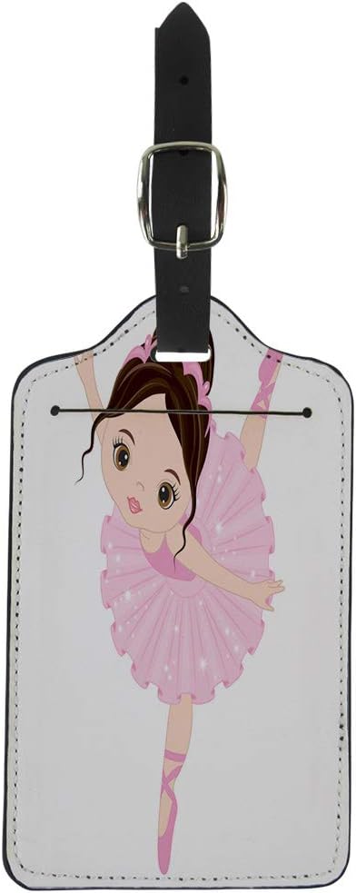 Pinbeam Luggage Tag Ballet Cute Little Ballerina Dancing Girl in Pink Suitcase Baggage Label