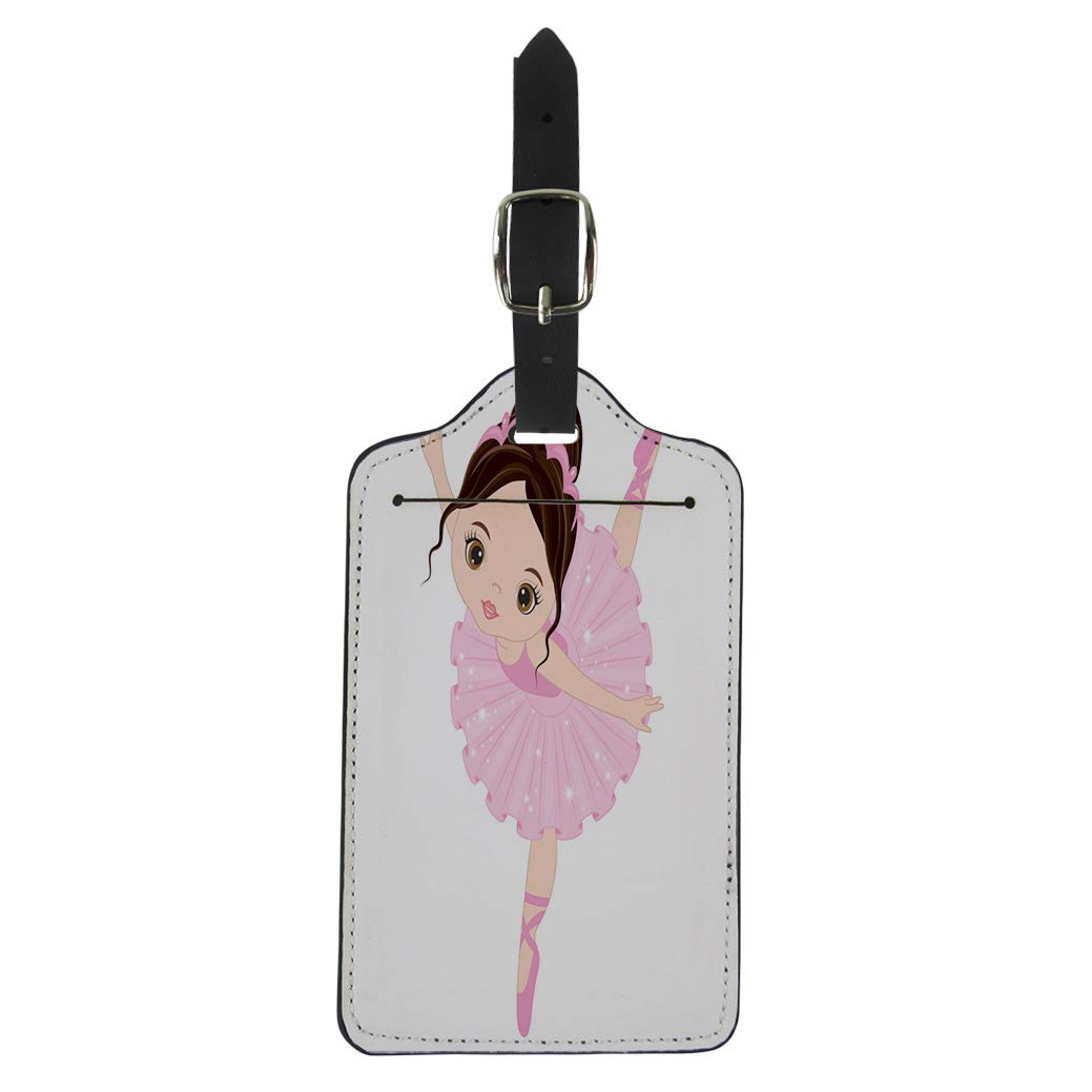 Pinbeam Luggage Tag Ballet Cute Little Ballerina Dancing Girl in Pink Suitcase Baggage Label