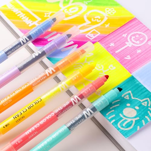 Erasable Highlighters, Dual Tip 10 Pack Highlighters Assorted Colors Erasable, Smooth Writing Book Journaling No Bleeding Highlighter Pens for Bible Journal Planner