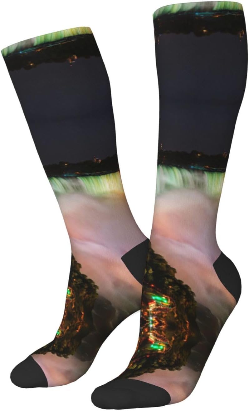 Niagara Falls Print Breathable Crew Neck Athletic High Socks,Suitable For Sports,Running,And Travel.