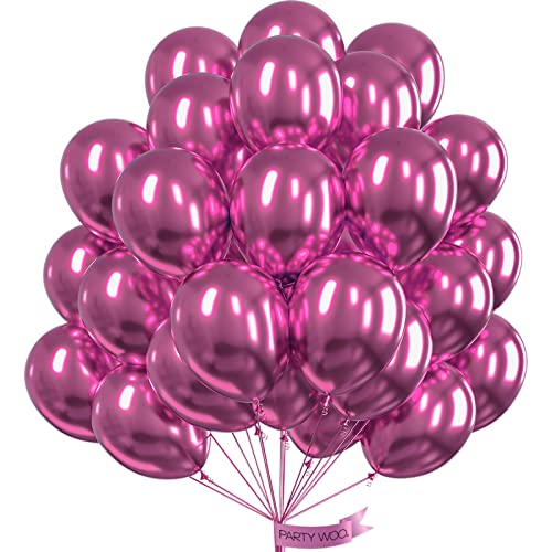 PartyWoo Metallic Hot Pink Balloons 50 pcs 12 Inch Metallic Pink Magenta Fushsia Latex Helium Balloons for Birthday Valentines Day Bachelorette Wedding Baby Shower Party Decorations Pink-G114