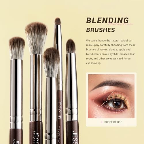 Jessup Brochas de Maquillaje Ojos Profesional 15pzs Marrón Pincele Maquillaje para Sombra,Delineador,Mezclar Ojo Sintéticas Primera Calidad, T499 - imagen 3