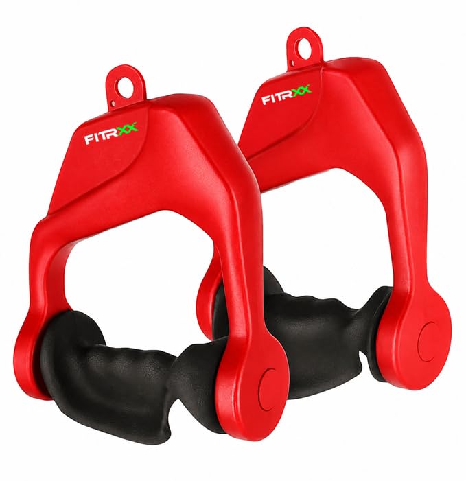Fitrxx 2 Pieces for Cable Machine Gym Workout Accessories LAT Pull Down Bar Handles (Red)-image-0
