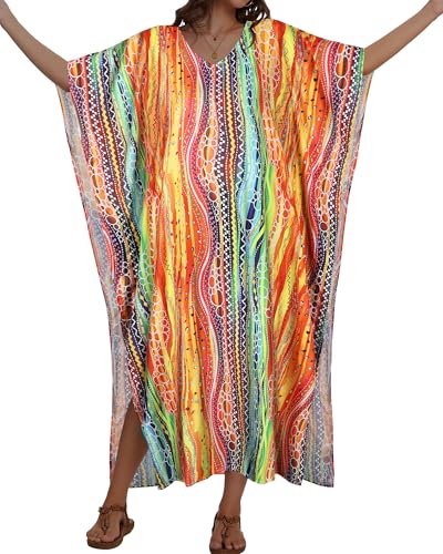 Image of Kaftan Dresses for Women V Neck Caftan Batwing Sleeve Swimsuit Cover Up