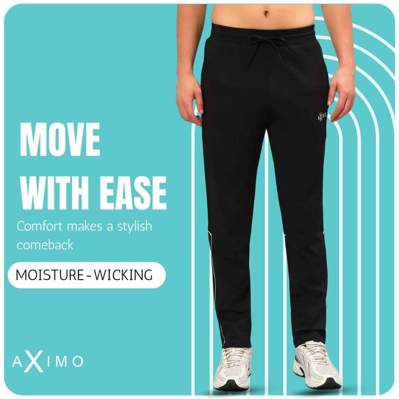 Image of AXIMO Sports Track Pants for Men | Athletic Fit Joggers with Side Stripes | Stretchable & Breathable Fabric | Elastic Waistband with Drawstring | Gym, Running & Casual Wear,Mens Track Pant