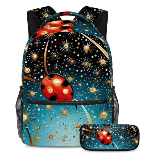 Sac à dos Insecte floral rouge Art Large avec trousse à crayons pour l'école et le voyage