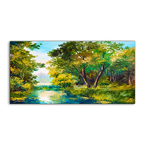 Art murale salon luxe avec l'acrylique 100x50cm Tree of Lake Grass
