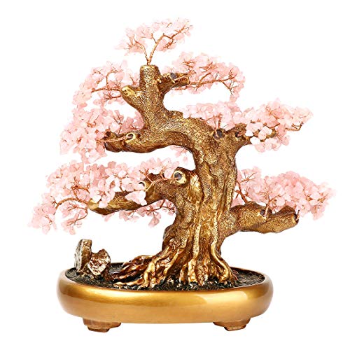 Leafis Natural Tree Of Life (1,251 Gemstone Count) Crystal Tree With Healing Properties - Bonsai Feng Shui Money Tree For Healing And Luck (Rose Quartz) #TOP3
