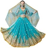 À propos du tissu : soie de lait + polyester + maille à paillettes, tissus de haute qualité, confortables et doux pour la peau, l'ensemble de la tenue est très lisse et brillante. Décorez avec des broderies dorées et des pièces de monnaie, un très joli et magnifique ensemble de costume.