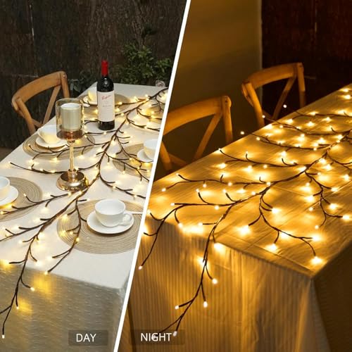 Image of 8 Modes Enchanted Willow Vine String Lights 96 Warm White LEDs 6FT with Remote and USB Power Light for Indoor /Outdoor, Diwali, Christmas, Party, Home,Festival Decoration (Vine Light)