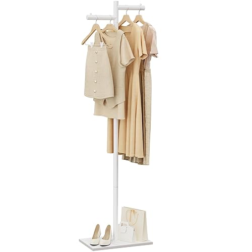 ENUMAIL Metall Freistehend Garderobenständer, Jackenständer für Kleidung, Garderobe mit NatüRliche Stabile Felsbasis, 175cm Modern kleiderständer Passend für Jacken, Hüte, Taschen, Weiß