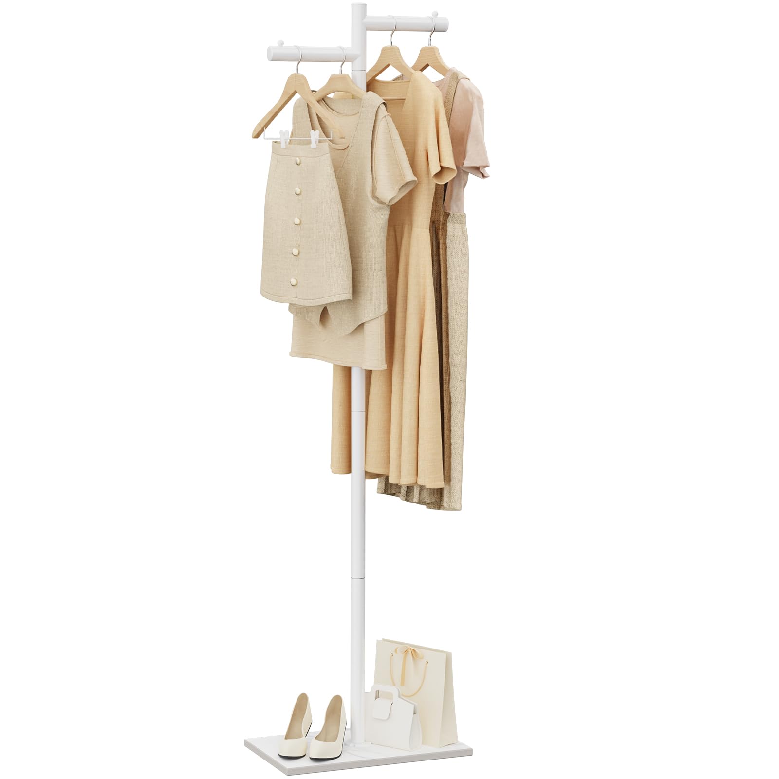 ENUMAIL Metalen vrijstaande kapstok, jasstandaard voor kleding, garderobe met natuurlijke stabiele rotsbasis, 175 cm, modern kledingrek, geschikt voor jassen, hoeden, tassen, wit