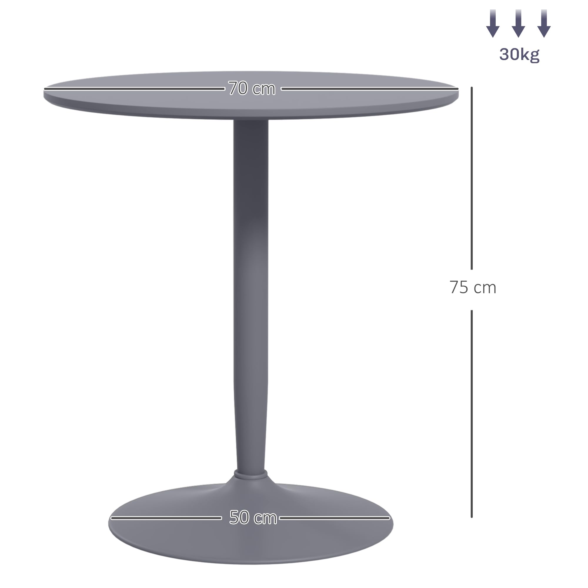 HOMCOM Esstisch 70 x 70 cm rund Küchentisch für 2 Personen Esszimmertisch mit Stahlbein, Rutschfester Fußauflage Säulentisch moderner Kaffeetisch für Küche, Esszimmer und Wohnzimmer Grau