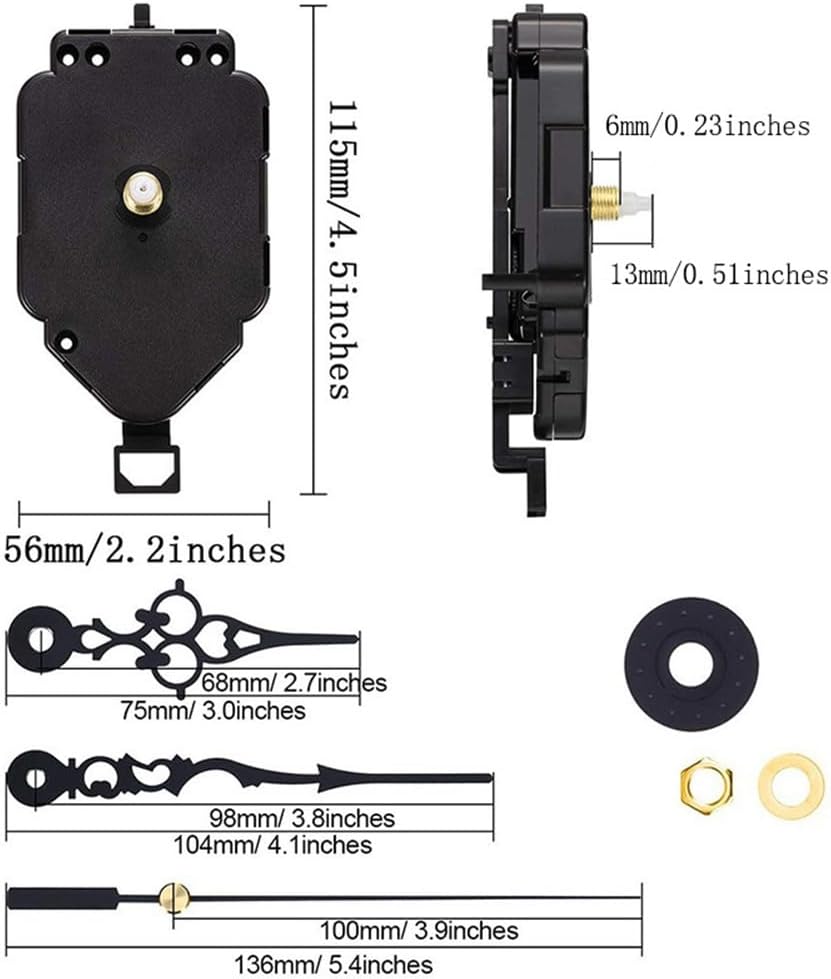 Silent Battery Powered Quartz Clock Mechanism Movement Kits with Long Spindle for Wall Clock Repair, Replacement, and Custom Crafting (length is 13mm)