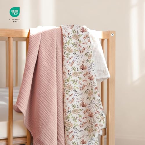 Image of lulumoon Muslin Swaddle Blankets for Baby: Soft Cotton Newborn Receiving Blankets - Floral Print Nursery Gift Set for Baby Girls(Sand Flower)