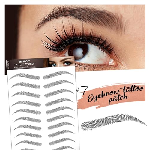 AWAVM 7 Blätter 4D Haarähnliche Wasserdichte Augenbrauen Tätowierungen Aufkleber Augenbrauen Transfer Aufkleber Pflege Formung Aufkleber im Bogenstil für Frauen, 77 Paare (Black-08)
