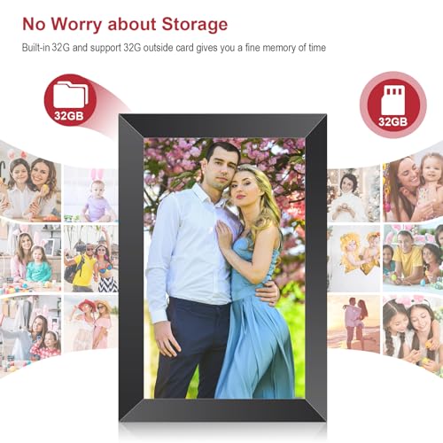 Image of Digital Picture Frame, 10.1 inch 1280x800 HD IPS Touch Screen Picture Frames with 32GB Memory, Smart Digital Photo Frame Warm Gifts for Mom, Quick & Easy Setup,Share Photos and Videos via Frameo App
