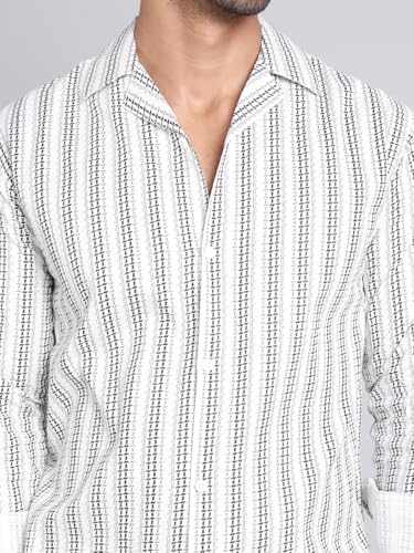 Image of Indian Needle White Stripes Cotton Regular Fit Men's Casual Shirt (White, S)
