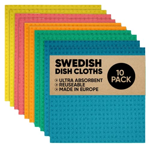 Storite Paños de cocina suecos ecológicos, esponja de celulosa biodegradable para el hogar, superabsorbente, no raya, reutilizable y antiarañazos para lavar platos (juego de 10)