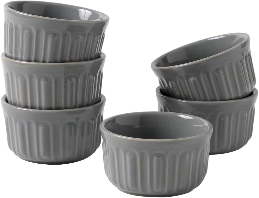 FE 8OZ Ramekins, Rome Pillar Souffle Dish Oven Safe, Custard Cups Set