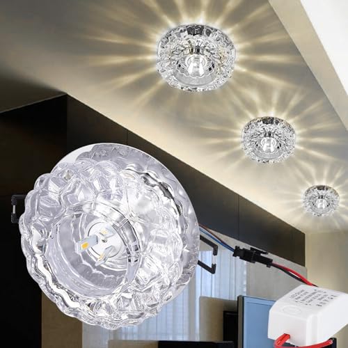 Fockety Energy-efficient LED Ceiling Spot Light with Crystal Glass Lamp Shade, Eye-Friendly Lighting Fixture, Suitable for Home Living Room Bedroom Corridor (#02)