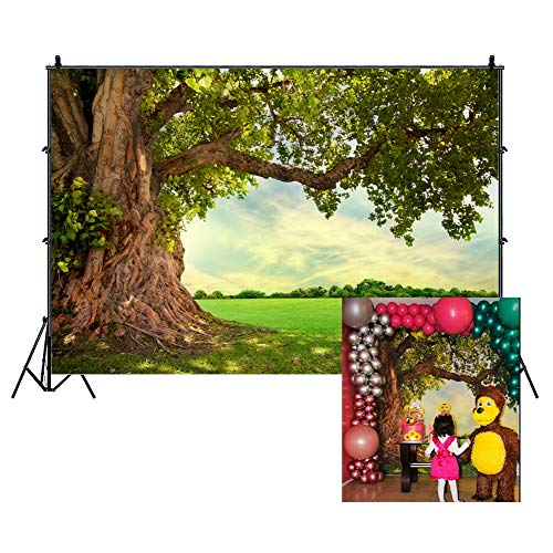 CSFOTO 10x7ft Huge Green Tree Backdrop Spring Scenery Outdoor Picnic Background for Photography Countryside Scene Vacation Photo Wallpaper