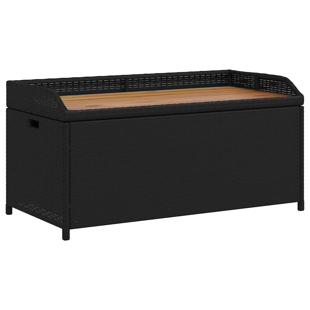 vidaXL Banc de Rangement, Coffre à Jouets, Meuble de Rangement, Organisateur de Jardin Terrasse Patio, Noir Résine Tressée et Bois d'Acacia