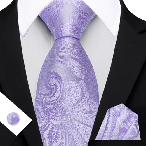 Image of Barry.Wang Men Tie Set Paisley Silk Necktie Pocket Square Cufflinks Formal Wedding Business Party