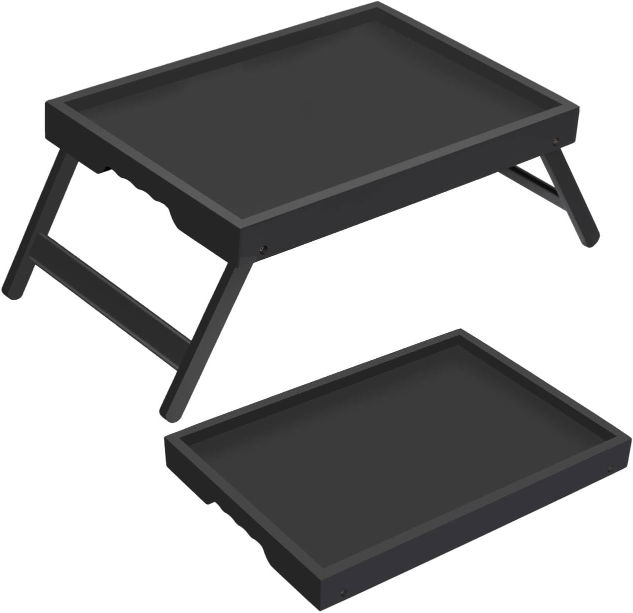 Large Breakfast Tray with Folding Legs Set of 2, 16.9" x 12.2" Bamboo Bed Tray Table with Ergonomic Wave Handles, Foldable TV Dinner Tray for Bed Couch Sofa, Breakfast, Laptop, Coffee, Black