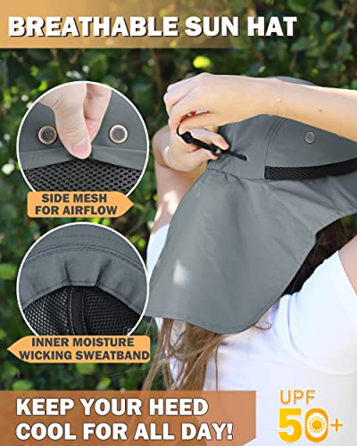 Sun Protection Fishing Cap With Neck Flap Wide Brim Hat For Safari Hiking Grey #TOP2