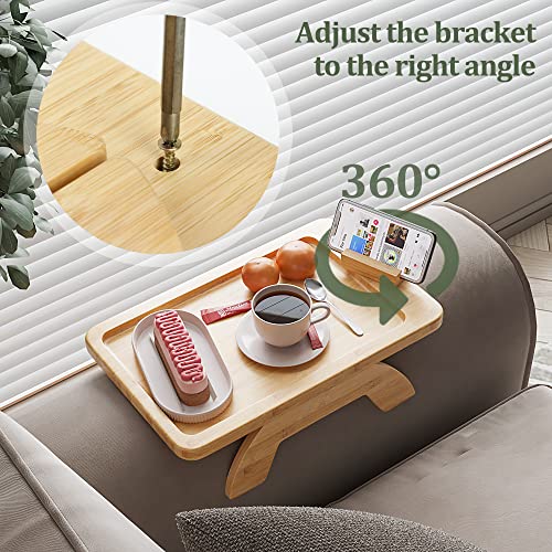 Ambird Sofa Arm Tray Bamboo Sofa Tray Table Clip On Side Table Couch Arm Table, Foldable Couch Tray With 360° Rotating Phone Holder, Armrest Table For Eating/Drinks/Snacks/Remote/Control #TOP1
