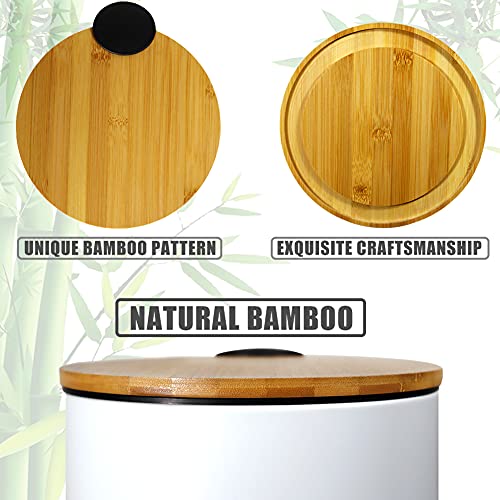 Mini Trash Can With Bamboo Lid Soft Close And Foot Pedal, 0.8Gal/3L Tiny Round Trash Can With Removable Plastic Inner Wastebasket For Bathroom, Bedroom, Powder Room, Office, Desk, Car, White #TOP2