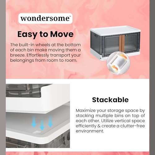 Image of Wondersome Collapsible Storage Bin - Large 8.5-Gallon /33.8-Quart Heavy-Duty Stackable Wheeled Clothing, Shoe, Bedroom, Office Organizer - Foldable Container and Assembles in Moments - 2023 Version
