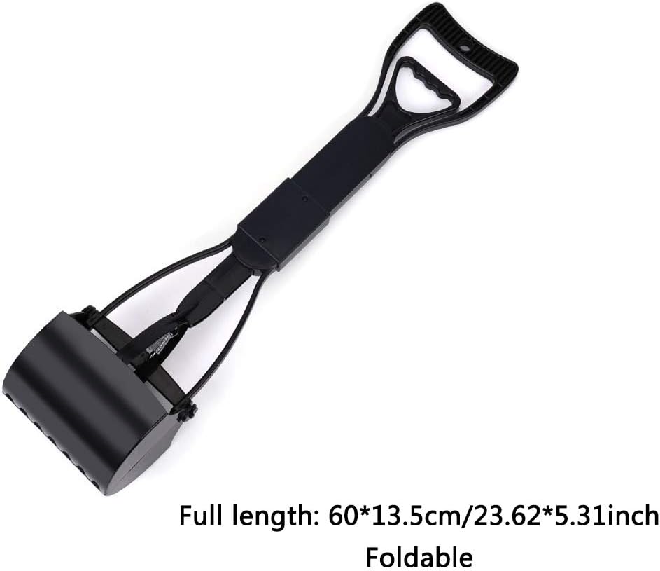 Pet Pooper Scooper for Dogs Long Handle Foldable Poop Scoop Shovel for Large Small Dogs Waste Pick Up Jaw for All Surface (Black)