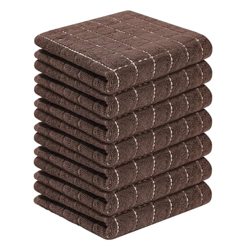 Homaxy 100% Cotton Terry Kitchen Towels, 7 Pack, Brown