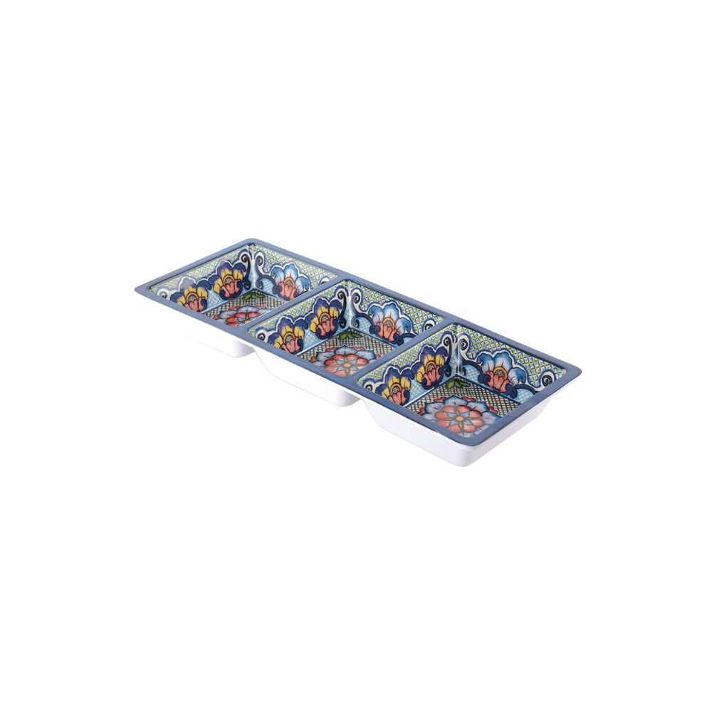 Prepara Talavera 3-Section Tray, Blue