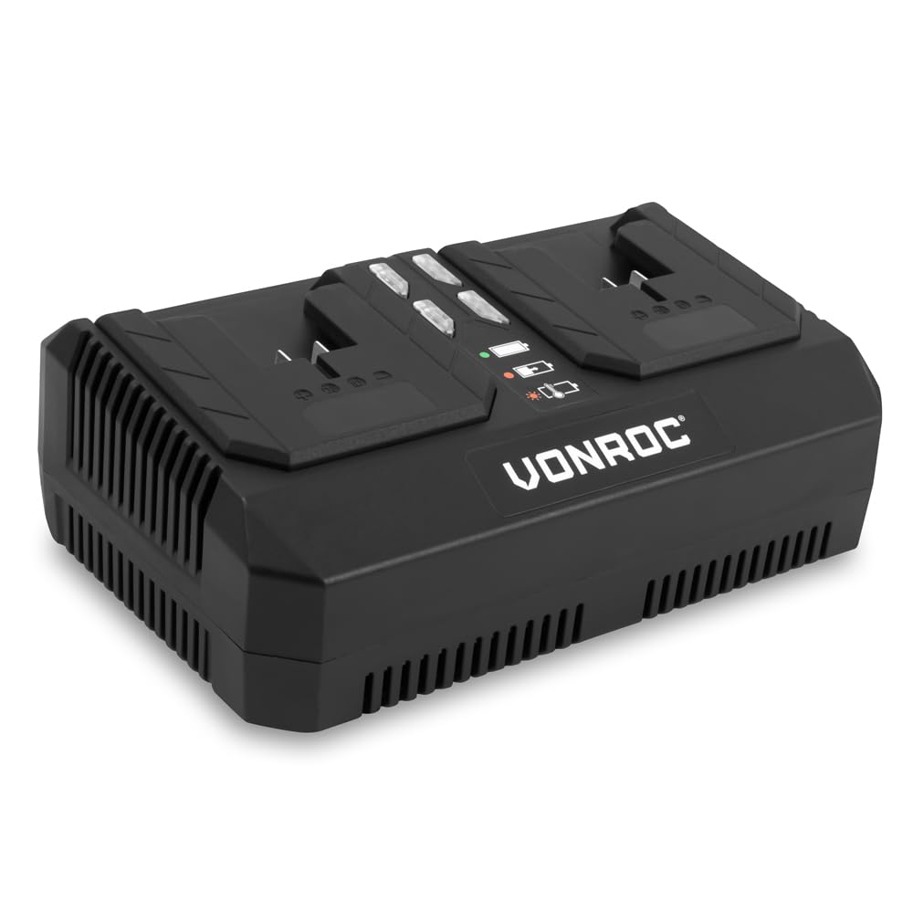 VONROC Zestaw startowy VPower 20V - 2 baterie litowo-jonowe 2,0 Ah + podwójna szybka ładowarka | Kompatybilny z wieloma narzędziami | Idealny do intensywnych projektów DIY i długotrwałych projektów