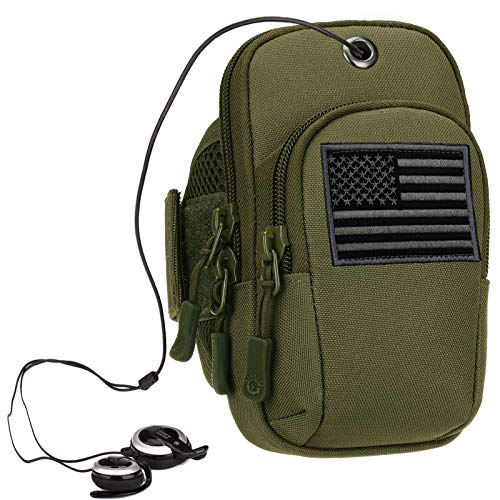 Protector Plus Tactical Running Cell Phone Armband Case Holster Bag EDC Utility Gadget Gear Medical Pack Tool Pocket Purse (Patch Included), Army Green