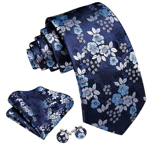 Image of Barry.Wang Men Tie Set Floral Paisley Silk Necktie Pocket Square Cufflinks Formal Wedding Party Business