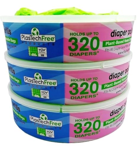 Plastech Diaper Pail Refills - 100% Home Compostable/Plant-Based 3 Count