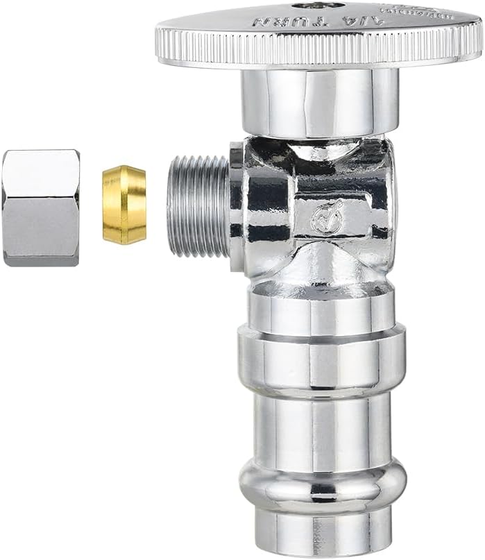 (Pack of 5) EFIELD Stop Angle Valve, 1/2" Copper Press x 3/8" OD Compression, 1/4 Turn, LF Brass Made, Chrome Plated,(VALVE393-5PCS)