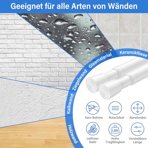 Aizesi 2 StüCk Gardinenstange Ohne Bohren 82-150cm，5/8 Durchmesser, Teleskopstange Vorhang, Weiß Gardinenstange Zum Klemmen - Teleskopstange, Duschstange & Kleiderstange