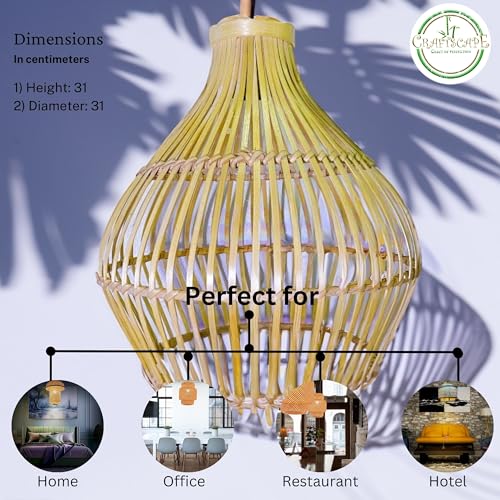 Image of Craftscape Bamboo Hanging Pendant Lamp | Boho Cane Lampshade | Bamboo Lights | Collection (SolaMic)