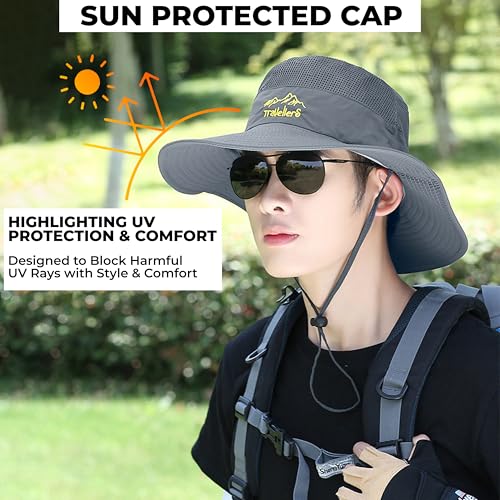 Image of Kraptick Headwear Hat - Lightweight Sun Hat with Foldable Boonie Cap Travellero Round Hat for Travel, UV Protection Summer Cap & Chin Strap with Adjustable Toggle for Secure Fit