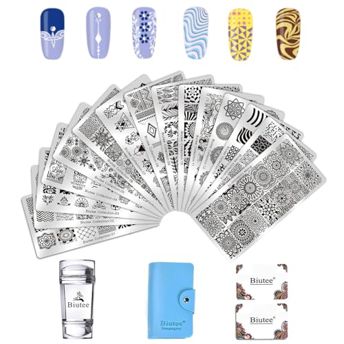 Biutee Nail Art Stamping Juego de 19 Placas Estampacion Uñas para Manicura, Estampado de Uñas Decoración de Arte, Plantilla para Arte de Moda Placa de Uñas para Nail DIY.