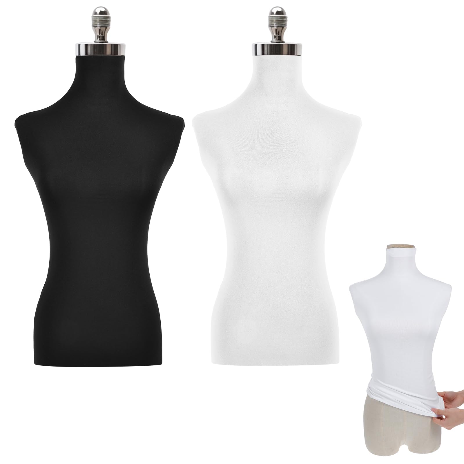 2 coperture in tessuto per manichini, morbide, elastiche, per boutique e negozi, modelle e stilisti (nero, bianco)