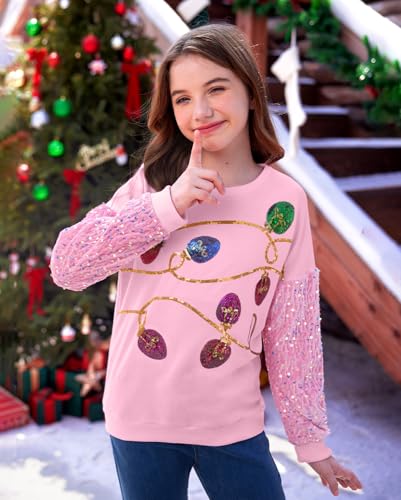 Image of BesserBay Girls Christmas Sequin Shirt Patchwork Long Sleeve Crop Tops 6-14 Years